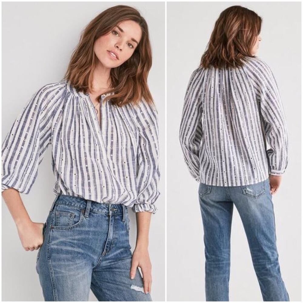 Lucky Brand Striped Eyelet Poet Blouse
